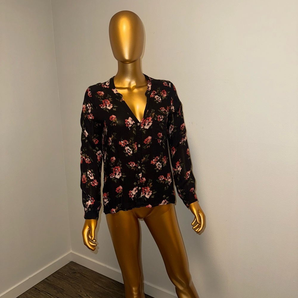 Hollister Black Floral Button Down Shirt
